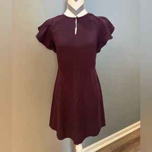 LOFT Plum Short Sleeve Fit-and-Flare Dress